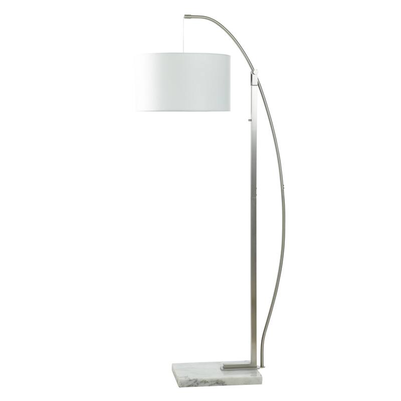 StyleCraft Ellison Arc Floor Lamp - Brushed Steel - White Shade - Brushed Steel, White