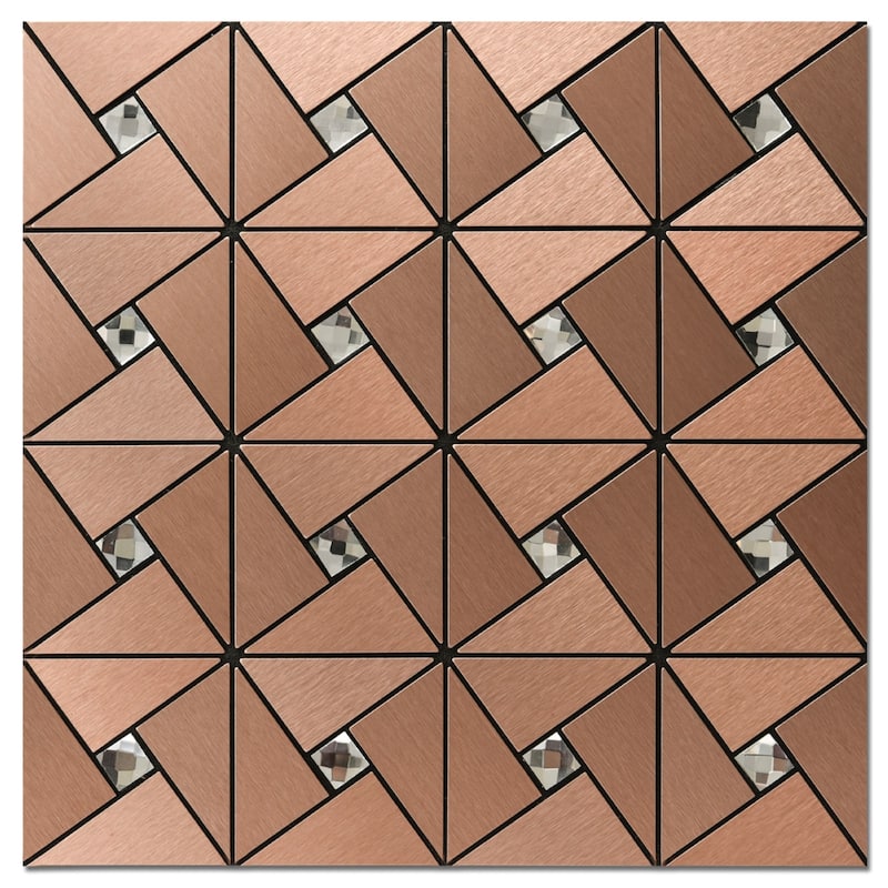 Art3d 10-Sheet Peel and Stick Backsplash Metal Mosaic Tiles for Kitchen, Aluminum Composite Tiles Stickers - Copper