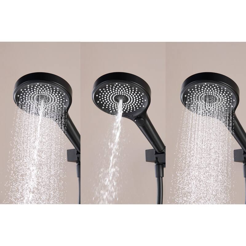 Wall Mounted Thermostatic Shower Faucet with Hand Shower Matte Balck Rain 3-Setting Spray Complete Shower System with Valve
