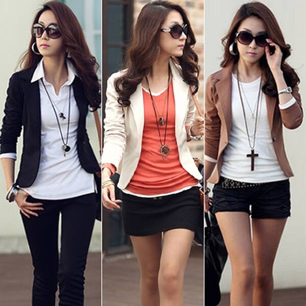 Shop Women Korean Style Casual Slim Short Blazer Suit Jacket Coat