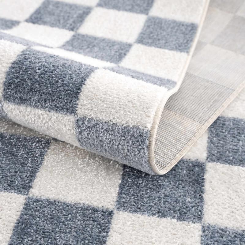 Hauteloom Brone Living Room, Bedroom Machine Washable Area Rug - Farmhouse - Blue, Off White - 2' x 2'11"