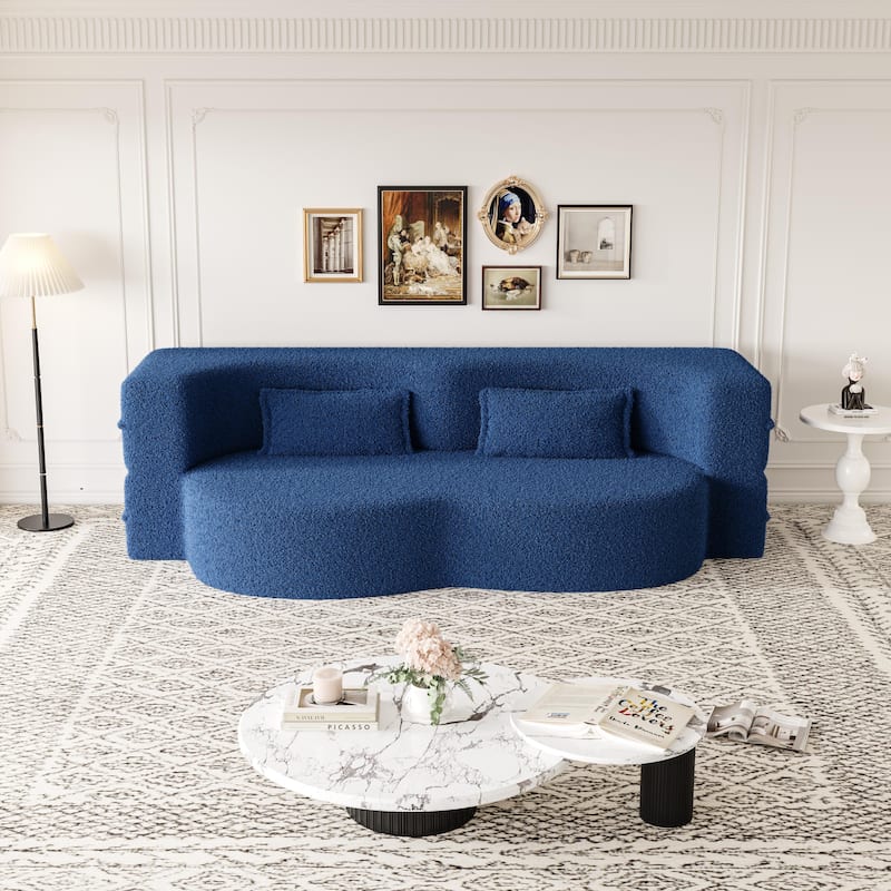 Modern Convertible Floor Folding Sleeper Sofa with 2 Pillows