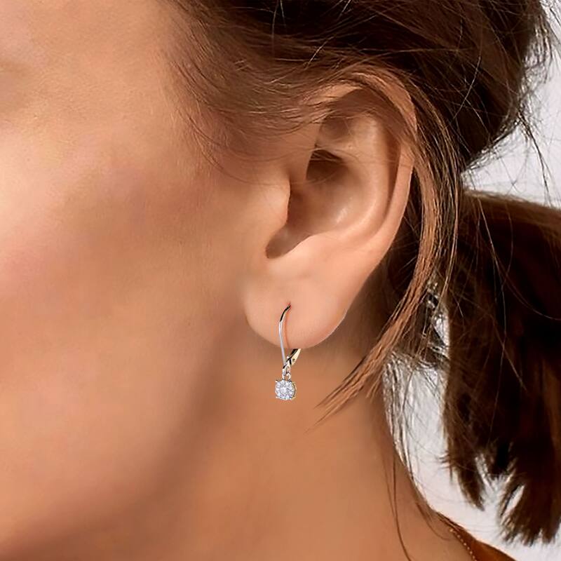 IGI Certified 1/5ct TDW Diamond Cluster Dangle Drop Earrings in 14k White Gold for Women