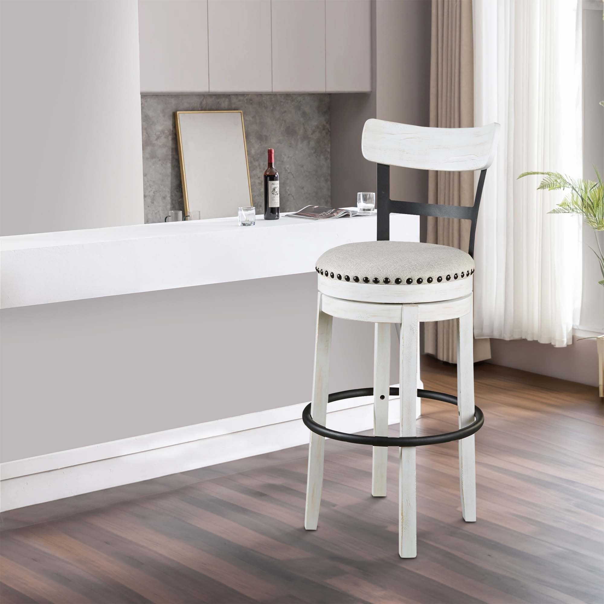 Zane 30 Inch Swivel Barstool Round Cushioned Seat Crisp White