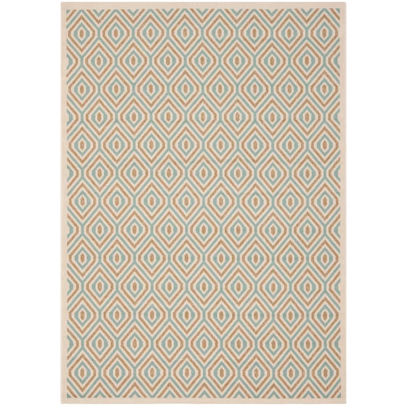SAFAVIEH Veranda Vered Indoor/ Outdoor Waterproof Patio Backyard Rug - Cream/Aqua - 5'3" x 7'7"