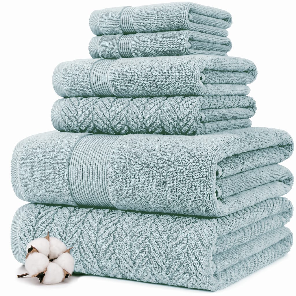 Modern Threads 6-Piece Zero Twist Jacquard Towel Set Otis - 100% Cotton, Bath, Hand & Washcloths - Textured Chevron Design