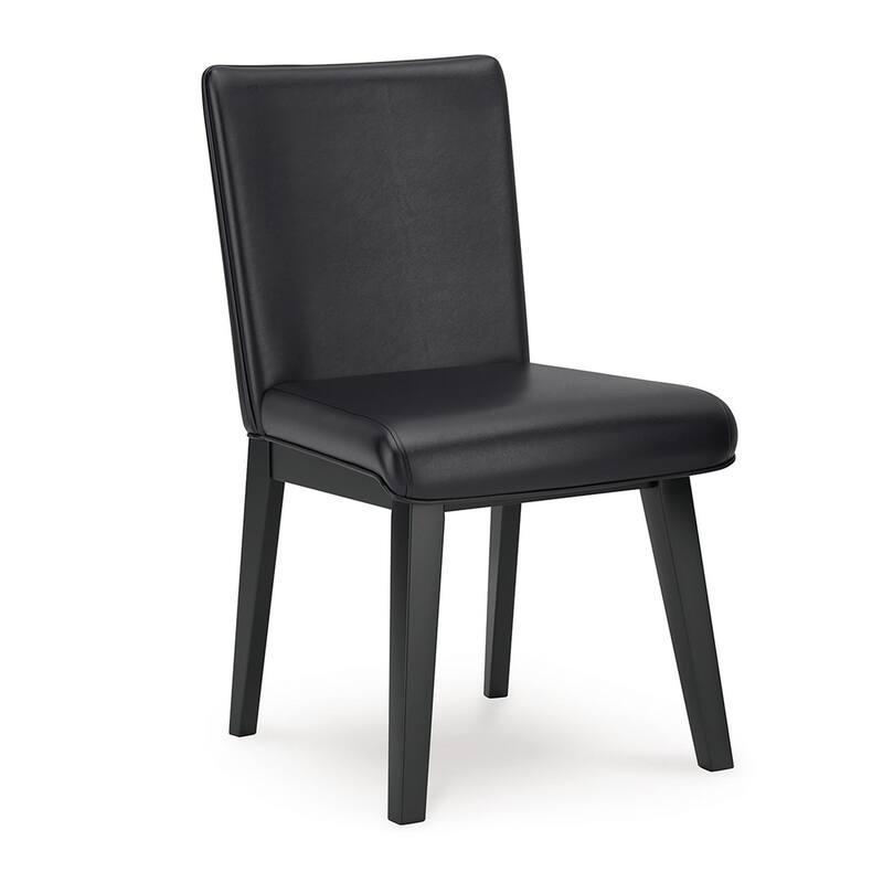 Taya Dining Side Chair Set of 2, Black Faux Leather Cushioned Seat