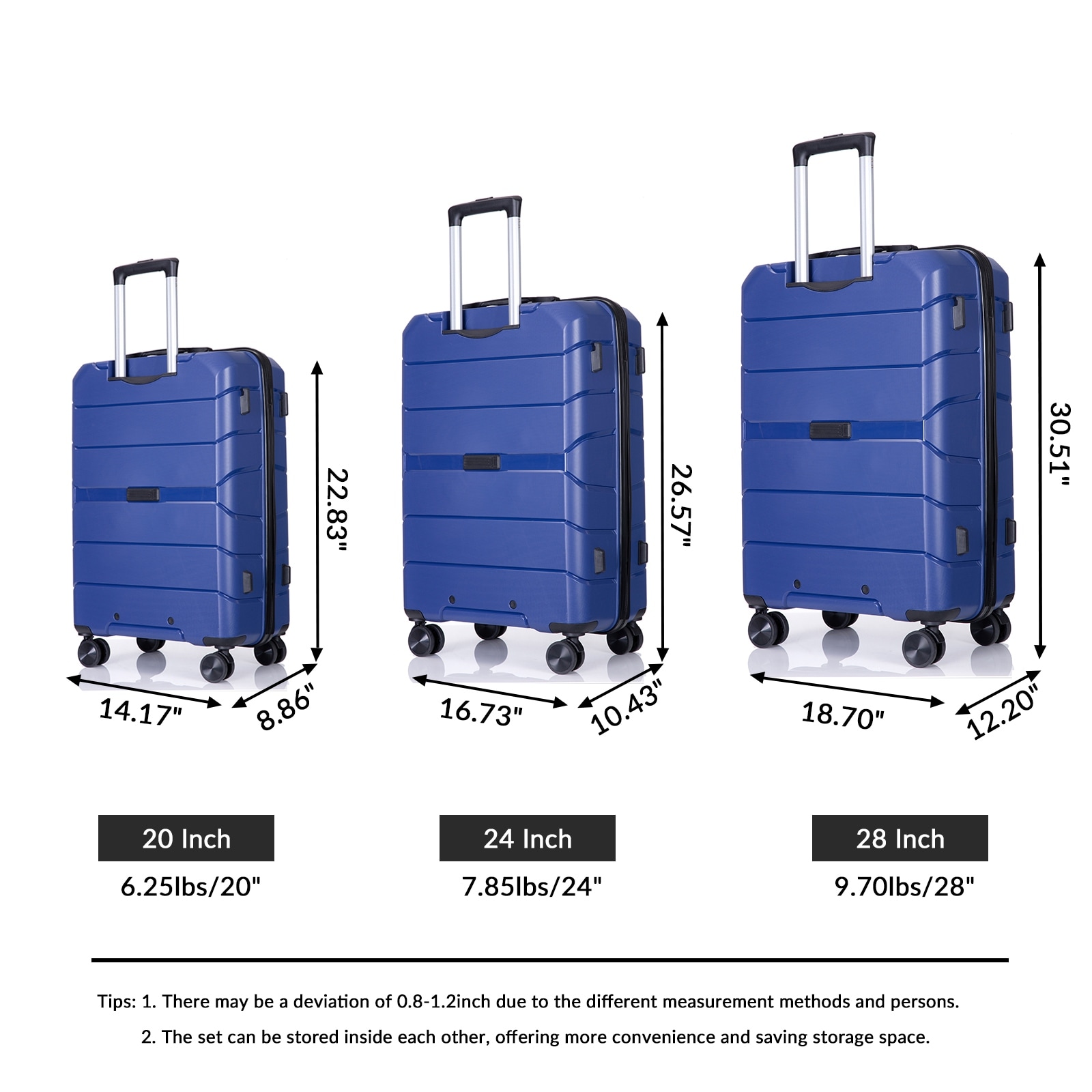 Stripe Hardshell Luggage Set, Spinner Wheels Suitcase Carry On Luggage,  PP Lightweight Luggage Sets