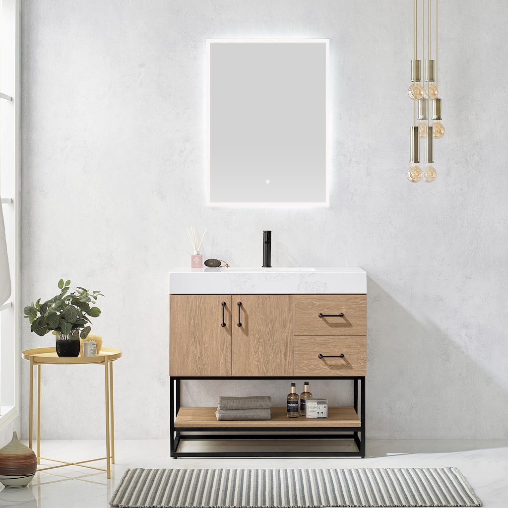 Alistair 36" Single Vanity with White Grain Stone Top without Mirror