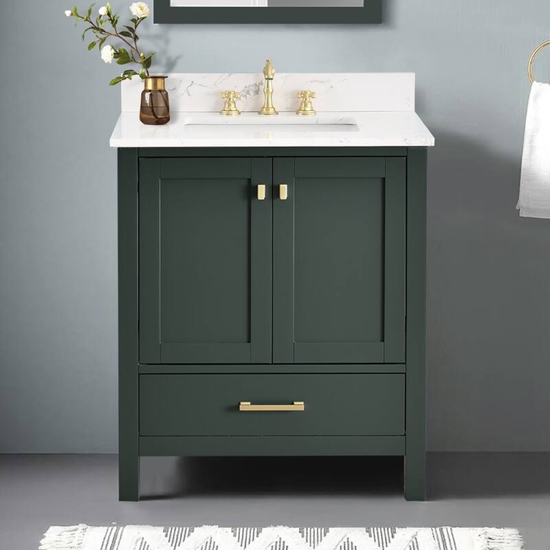 StarrySky 30 inch Undermount Single Sink Bathroom Vanity with Engineered Carrara Marble Top