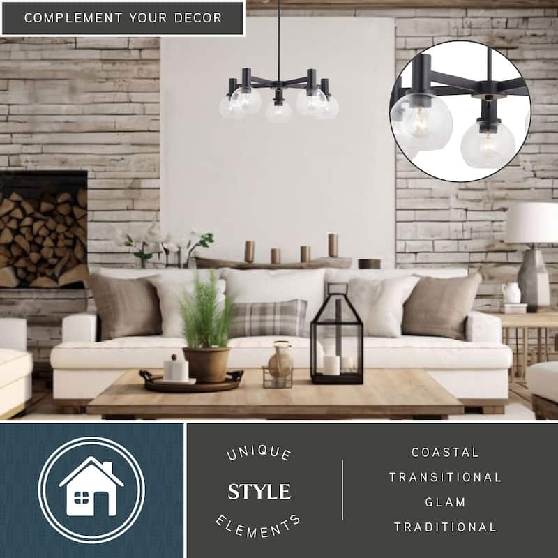 Marshall 5 Light LED Compatible Black Transitional Chandelier Clear Globe Glass - 27-in W x 9-in H x 27-in D