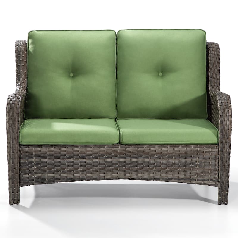 Cozywor Brown Wicker Outdoor Patio Loveseat with Cushions