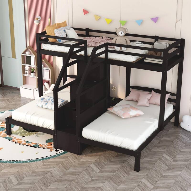 Merax Twin over Twin & Twin Bunk Bed with Built-in Staircase and Little Drawer
