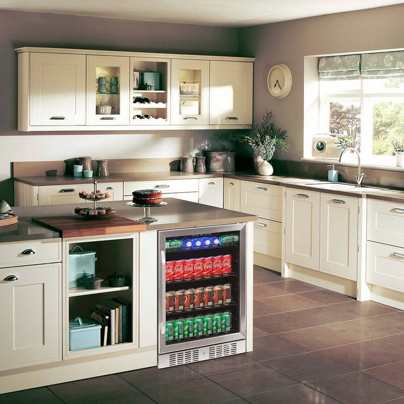 Newair 24" Built-in 177 Can Beverage Fridge in Stainless Steel with Precision Temperature Controls, Adjustable Shelves,