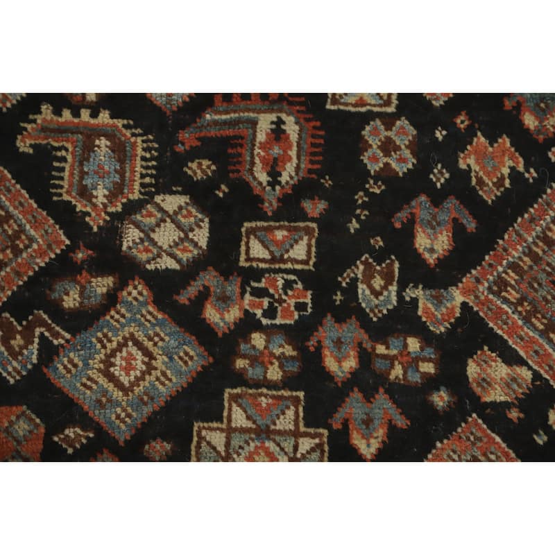 Hand Knotted Oriental 100% Wool Carpet Traditional Tribal Black Shiraz Area Rug - 8' 3'' X 4' 4''