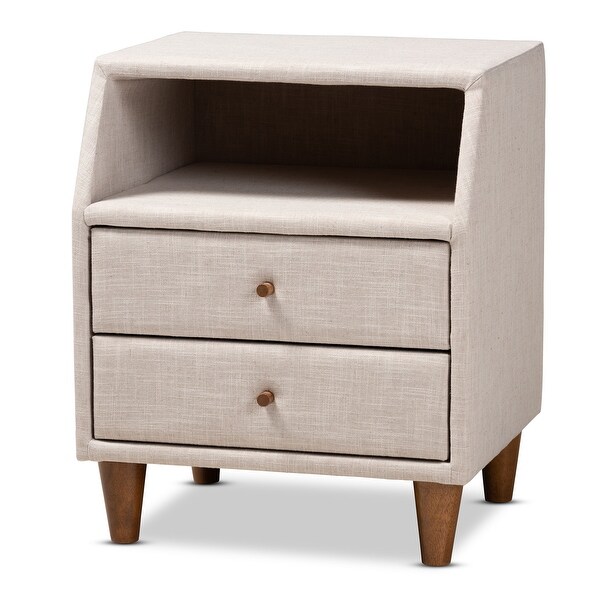 Baxton Studio Claverie Nightstand Claverie 19" Wide 2 Drawer 1 Shelf Wood Framed Nightstand with Polyester Upholstery