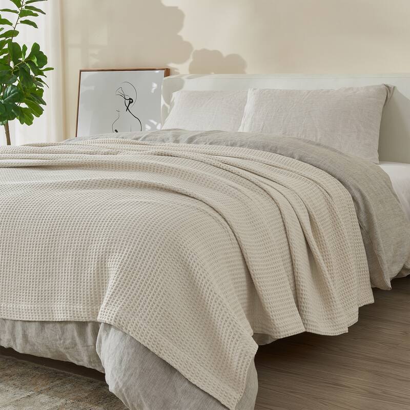 Patina Vie Maison 100% Cotton All-Season Waffle Weave Knit Throw Blanket