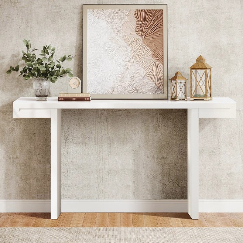 U-Style Large Console Table, Stylish Entryway Table with Geometric Design and Adjustable Feet
