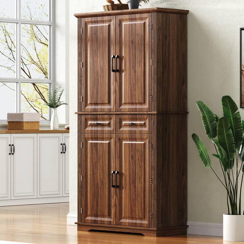 71" Tall Kitchen Pantry Cabinet with 3 Pull Out Cabinet Organizers - Brown