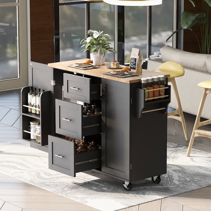 K&K Rolling Kitchen Island with Storage