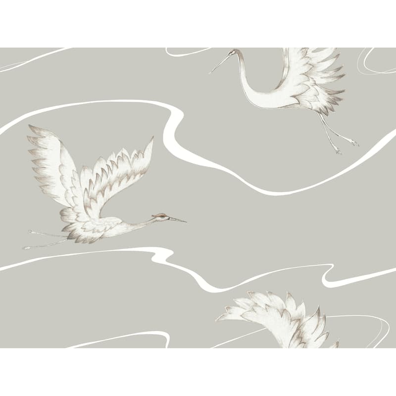 Metz Vinyl Soaring Cranes Wallpaper 27 in x 27 ft = 60.75 sq ft - Taupe