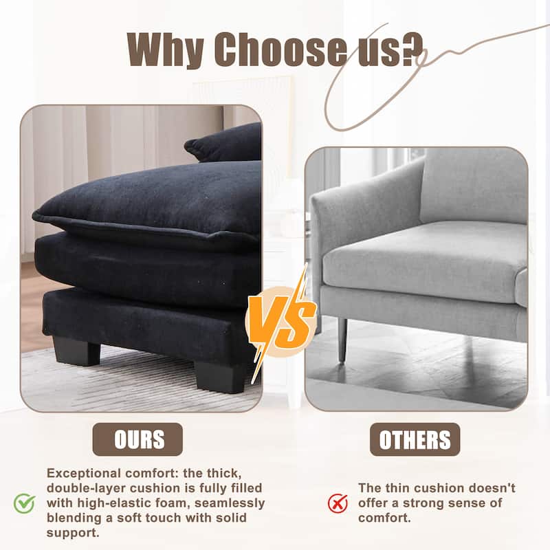 HOMEFUN Chenille Upholstered U-Shaped Modular Wood Frame Sleeper Sectional Sofa with Double Chaise