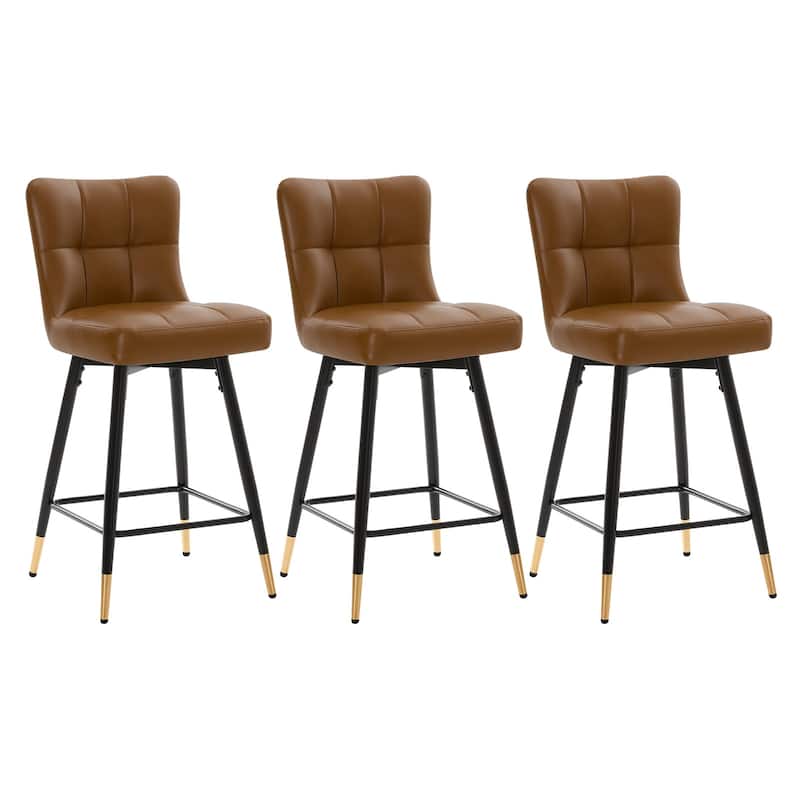 Faux Leather Swivel Counter Height Barstools Set of 2 with High Back - 38.98"H x 17.72"W x 21.26"D