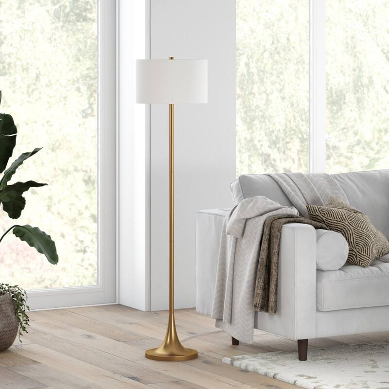 62" Traditional Floor Lamp for Living Room or Bedrom with Metal Base with White Fabric Drum Shade - 62" H x 15" W x 15" D