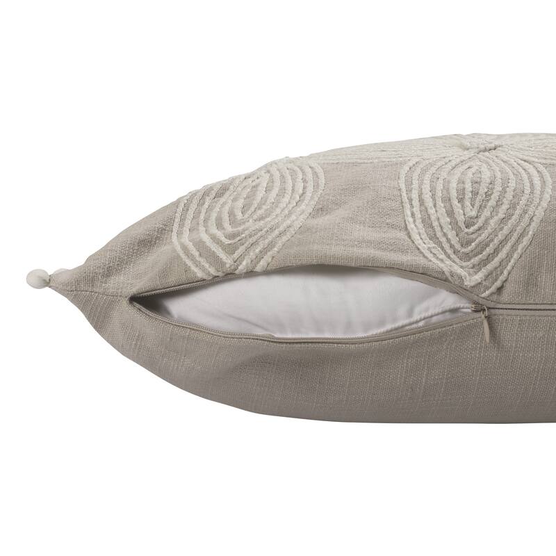 Sevita Handmade Beige/Ivory Floral Cotton Throw Pillow, 16" x 24"