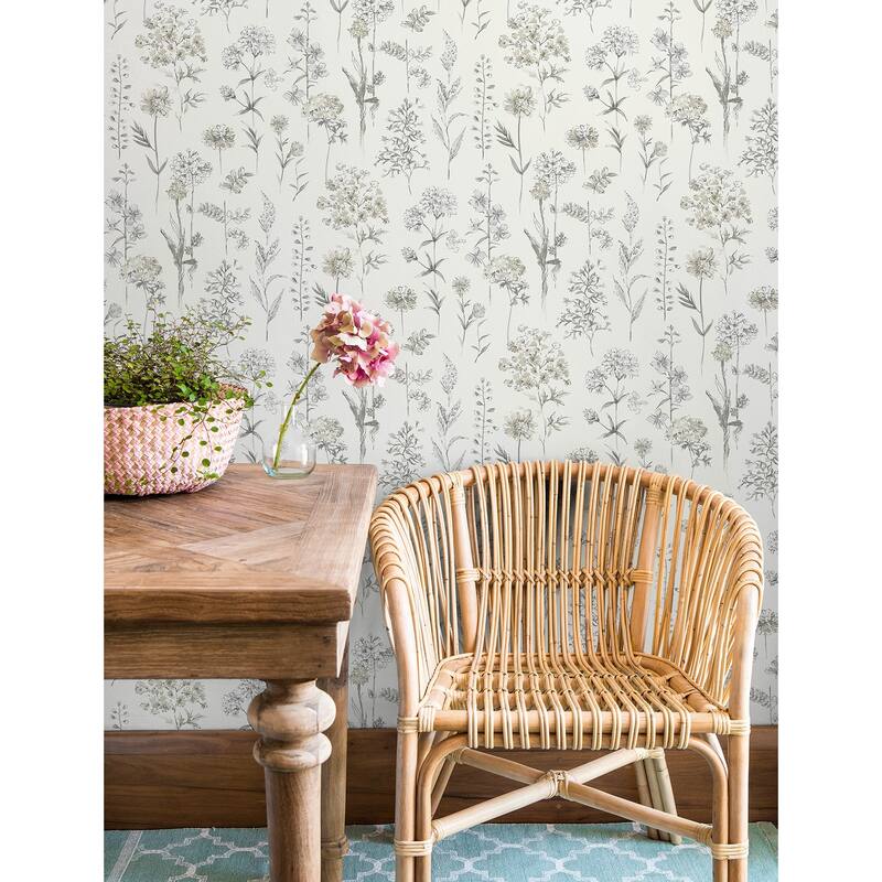 Chesapeake Bergamot Light Grey Wildflower Wallpaper