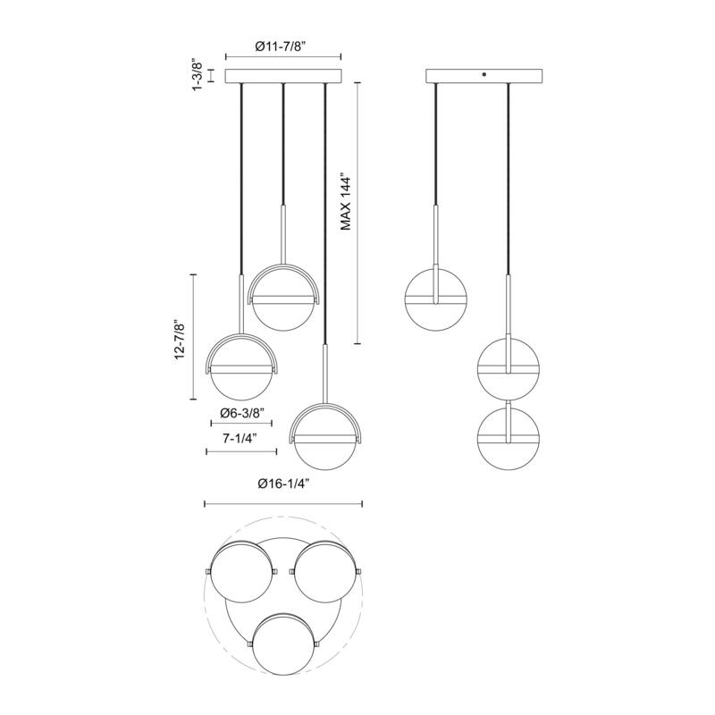 Alora Lighting MP301003 Globo 19" Wide Multi Light Pendant - Matte Black