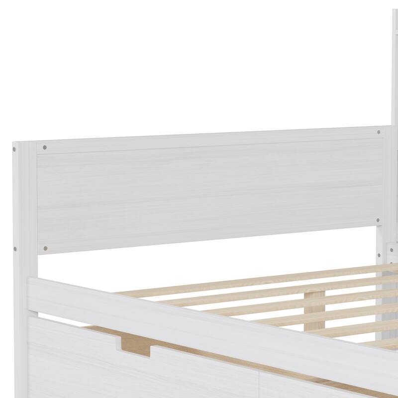 Full Size Wooden Daybed Platform Bed with Recessed Desk Storage Shelves and 2 Drawers Under Bed for Compact Spaces, Bedroom