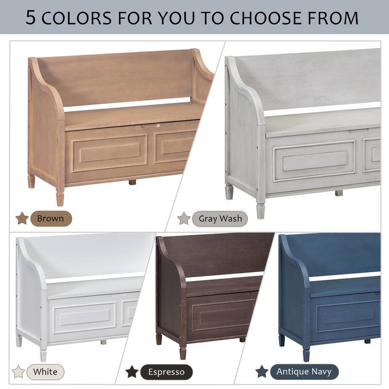 41.9" Rustic Style Solid wood Entryway Multifunctional Storage Bench with Safety Hinge