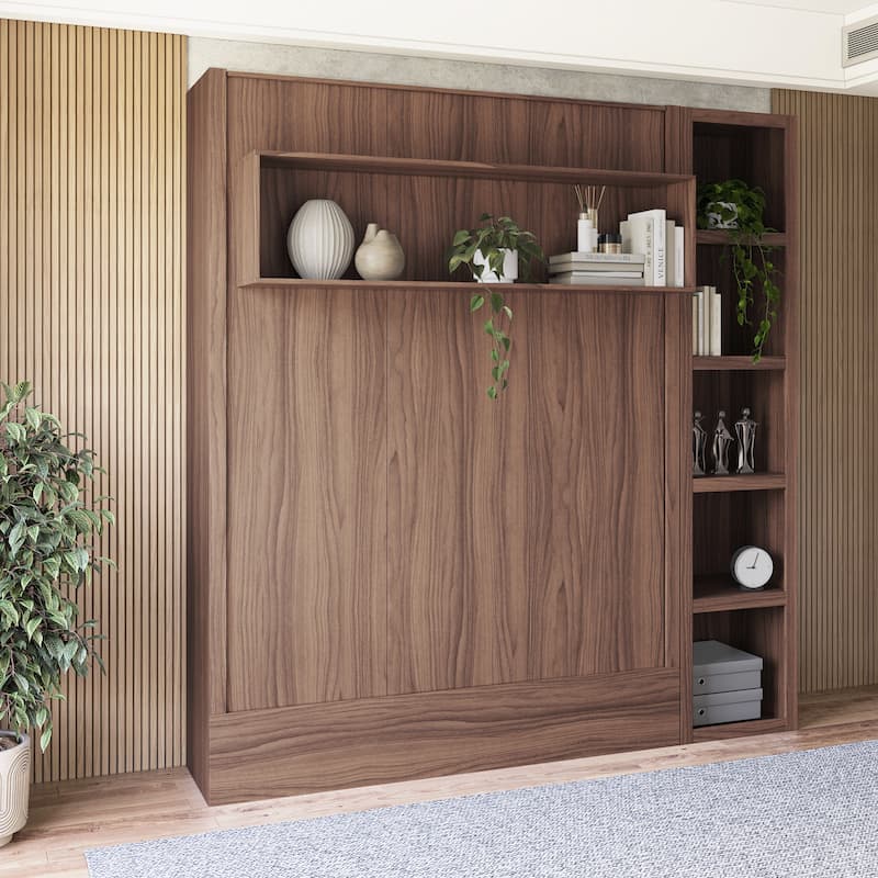 Easy-Lift Queen Murphy Wall Bed with Bookshelf