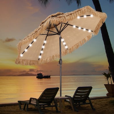 Autlaycil 9ft Hula Thatched Tiki Umbrella with Crank And Lights(No Base)