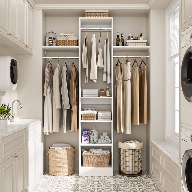 4 FT Closet Organizer with 4 Hanging Rods, Small Closet System with Storage Shelves