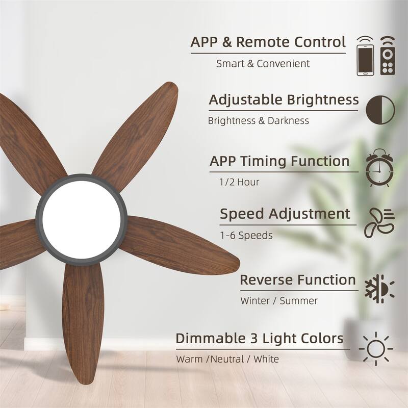 42" High Airflow Plug-and-Play Fan Blades ABS Plastic Fan Blades Ceiling Fan Light
