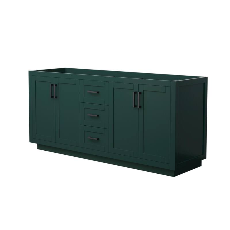 Wyndham Collection Miranda 71" Double Free Standing Vanity Cabinet - Green / Matte Black Hardware