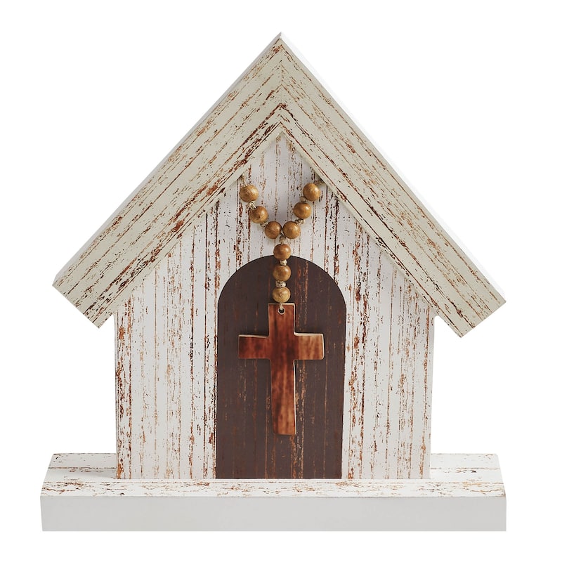 Celebrate Grace MDF Church w/ Beads & Cross 13x12x2.75