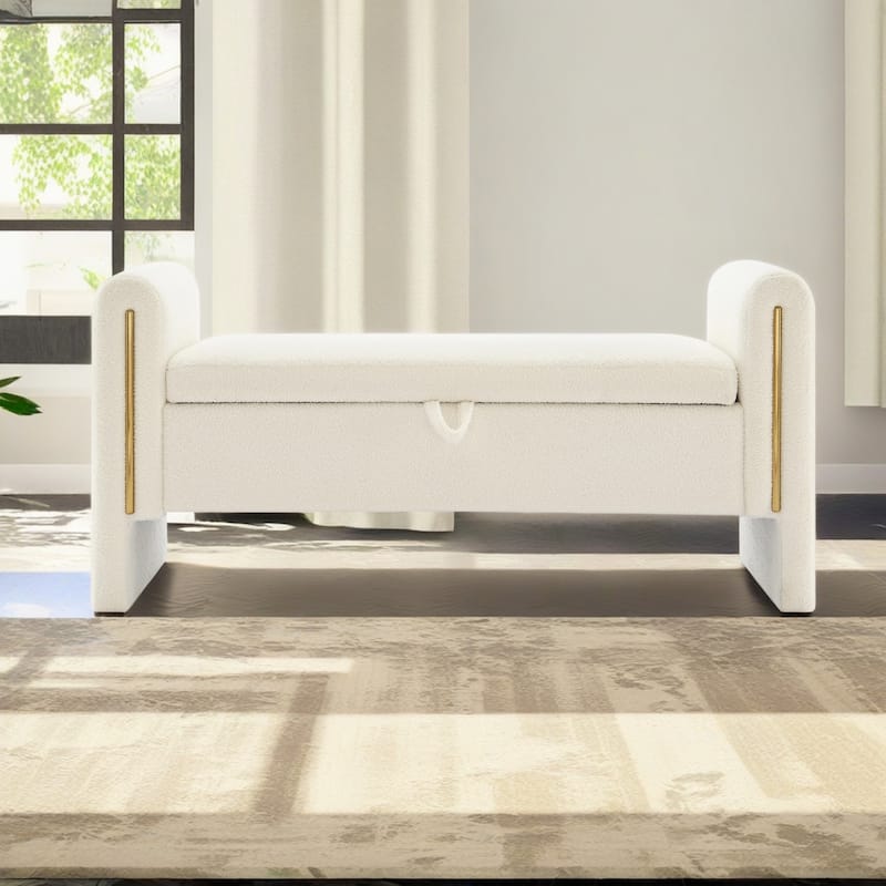 Christopher Knight Home - Athena Modern Teddy Fabric Bed-End Storage Bench with Arms