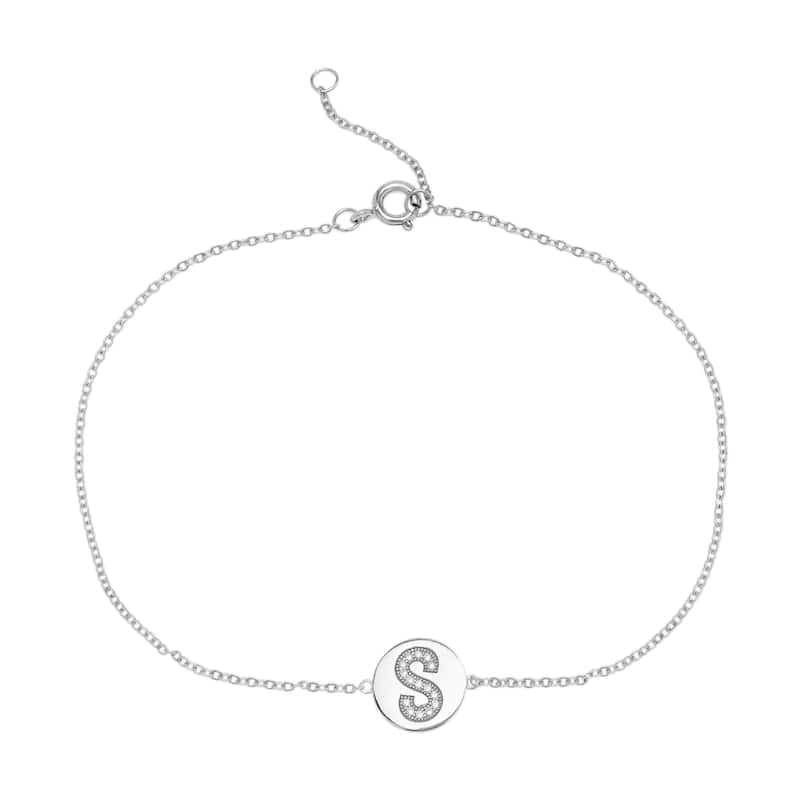 Victoria Townsend .925 Sterling Silver Cubic Zirconia Initial Anklet Bracelet - S