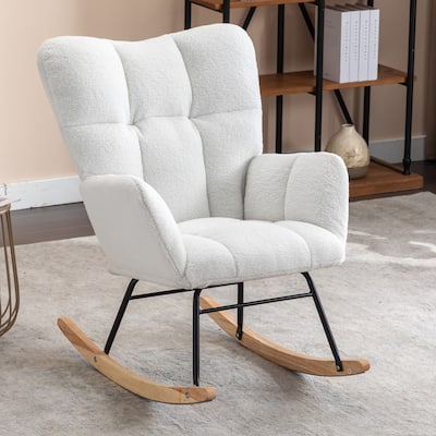 Comfortable Teddy Fabric Rocking Chair for Indoor Use, Ideal for Nursery and Living Room