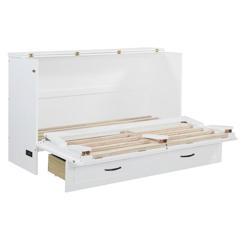 Full/Queen Size Murphy Bed Wall Bed with a Large Drawer, Wooden Space Savig Murphy Cabinet Bed, Folding Murphy Bed Chest