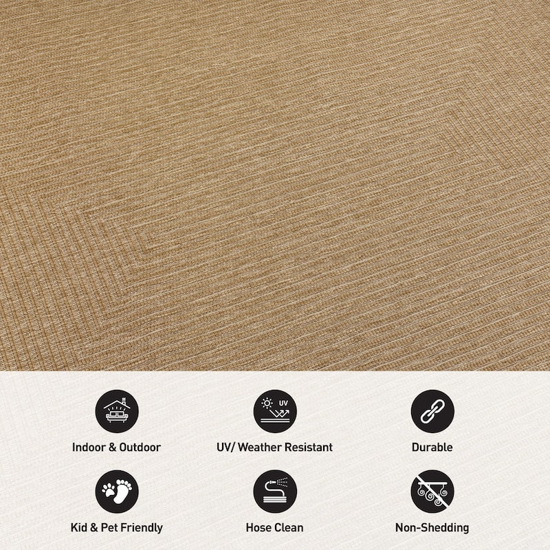 Concentric Frame Reversible Jute-Look Indoor/Outdoor Rug Reversible, Easy-Care Indoor/Outdoor Rug with Natural Fiber Look