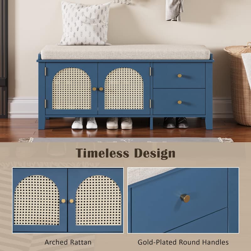 Shoe Storage Bench, Vintage Shoe Bench with Storage and Cushion, Shoe Bench - Navy