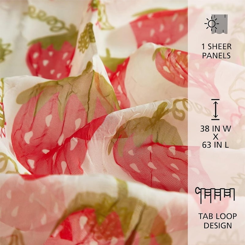 Urban Lifestyle Sheer Strawberry Curtain Panel