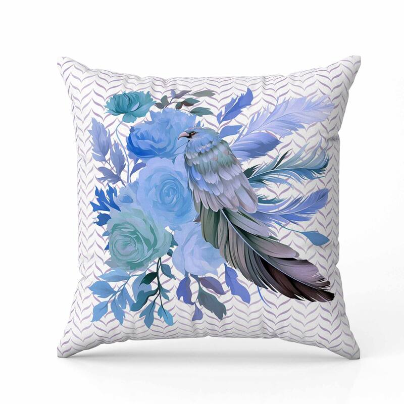 Feathered Bouquet Indoor/Outdoor Reversible Throw Pillow White and Blue