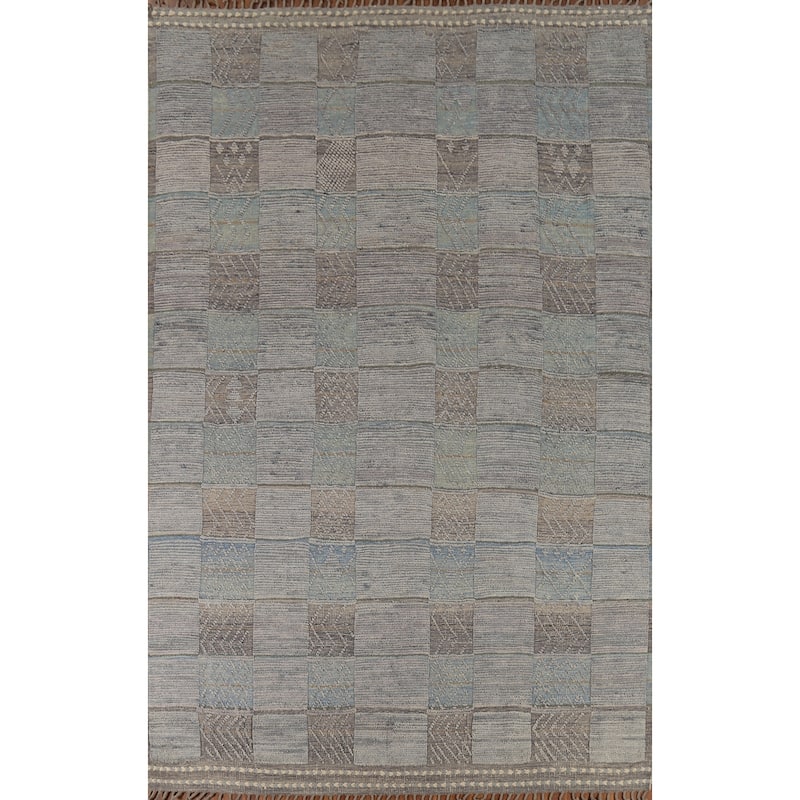 All-Over Checkered Moroccan Area Rug Handmade Wool Carpet - 8'9"x 12'7"