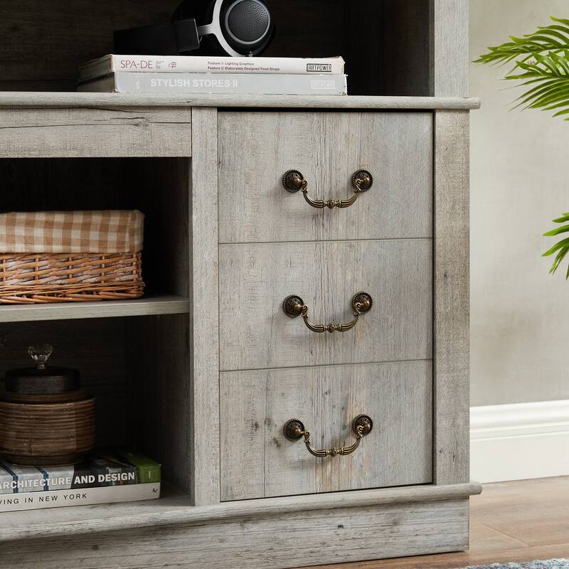Farmhouse TV Stand with 2 Cabinets, 6 Drawers and Cable Management for Living Room Bedroom and Office