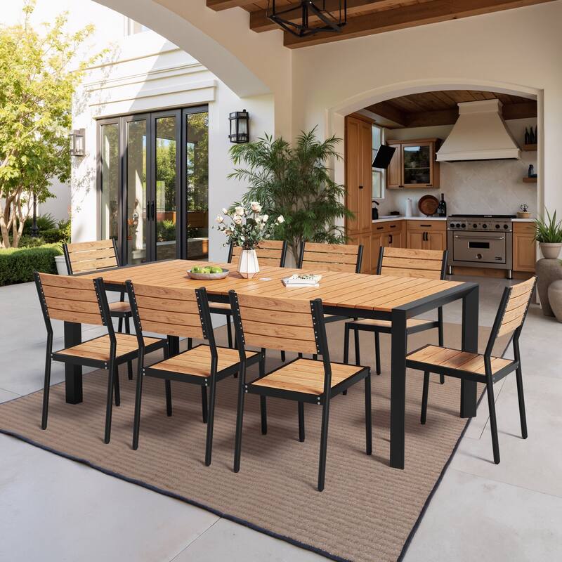 7/9-Piece Patio Outdoor Dining Set Stackable Chairs and Dining Table with Umbrella Hole